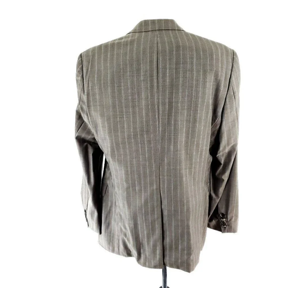 Hugo Boss Rosselini Virgin Wool 3 Button Suit Jacket 42R Beige Birdseye‎ Striped
